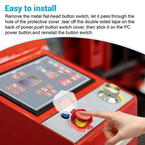 Installing Emergency Stop Button Lockout Cover Kit Four Pack for Industrial Control Panels and Machinery in red machinery setup