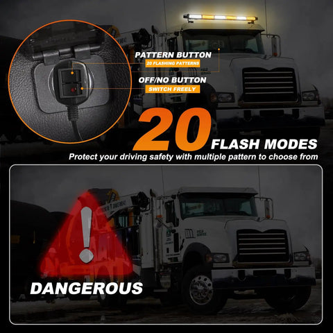 Truck with 26 Inch 126 LED Rooftop Emergency Strobe Light Bar With Dual Side Flashing Safety Warning Traffic Advisor displayed