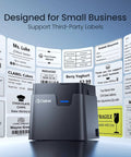 Desk Bluetooth Barcode Label Printer With Direct Thermal Print 2 Inch Label Width For Barcodes And Addresses Super Easy Office Warehouse Label Maker With 1 Roll Label Compact And Portable showing printed labels