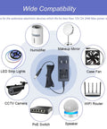 12V 2A Power Adapter For LED Strips CCTV Cameras And Routers, 24W AC To DC Converter With 5.5mm X 2.1mm Tip And 9 Interchangeable Jacks, Plug And Play Ready, Wide 100-240V Input Inner Positive Safe And Reliable; 12V adapter with cable