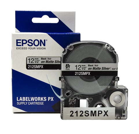 Hardcore Epson Compatible Industrial Label Maker Kit Bundle Featuring Pet Polyester Tape Cartridges In Black On Silver Matte 12Mm size labeling cartridge.