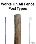 17 Gauge Aluminum Wire For Electric Fencing, 250 Ft, 8 Pack, shown with plastic, wood, and metal fence posts