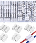 65 Piece Spring Wire Connector Set With Push In 2 Pin Quick Terminals For Electrical Projects, visible in organized tray and installed
