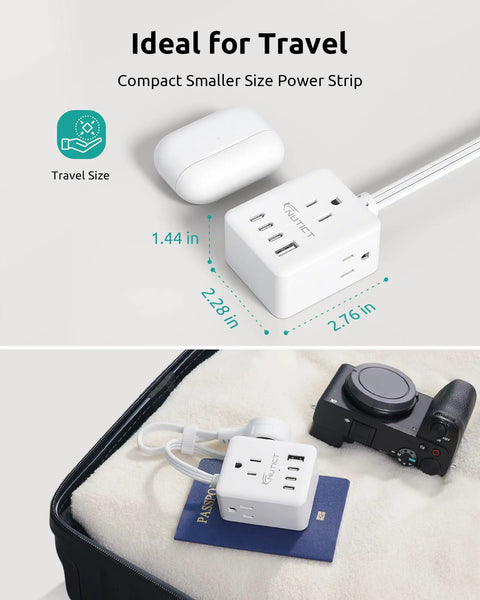 360° Rotating Flat Power Strip With 3 Ac Outlets And 4 Usb Ports Smart Extension Cord Saves Space For Behind Sofa Or Bed Compact Design with travel size and attached camera