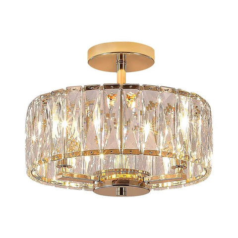 K9 Crystal Gold Chandelier Ceiling Light Three Light Modern Mini Crystal Semi Flush Mount Pendant Lamp in French gold finish