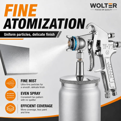 Pro Grade Spray Gun Delivers Smooth As Butter Coats And Sick Looking Finishes On Water Based Paint For Home Reno Jobs That Come Out Seriously Dope With Zero Streaky Mess Or Drips Each And Every Time with fine mist spray and shiny canister.