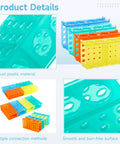 Eight Piece Interlocking Test Tube Racks For 0.5ml To 50ml Tubes, Four Way Connectable Plastic Stands, Colorful Set