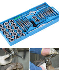 Kickstart Your Metalworking Projects With This Awesome 40 Piece Tap And Die Set Built From Tough Steel For Spot On Threading Accuracy Across Cast Iron Low Carbon Steel And Various Metals In Fine Thread Varieties, blue case with taps, dies and wrenches