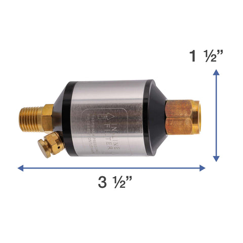 Mini Inline Air Filter And Oil And Water Separator For Compressor Lines, Aluminum Body With Drain Valve And Water Trap, side view