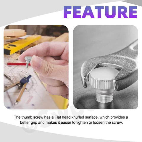Hella Secure M4 Knurled Thumb Screws Assortment Kit With Nickel Plated Flat Heads and Fully Threaded Shaft being held and used.