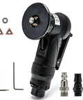 Front view of mini chamfering tool, 45° handheld pneumatic beveler with blade inserts; includes hex wrenches.