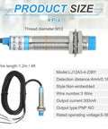Inductive Proximity Sensor M12 4mm Sensing, 3-Wire PNP NO, DC 6-36V, 300mA Industrial Automation Detector for Metal Objects, Non-Contact Limit Switch Alternative, LJ12A3-4-Z/BY, M12 threaded sensor with cable