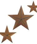 Rusty Barn Star Wall And Door Decor Set In Metal With Vintage Farmhouse Charm, Includes 12 Inch, 8 Inch And 5.5 Inch Stars, 3 Piece Set