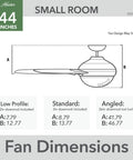 Dimensions of 44 Inch Indoor Ceiling Fan With LED Light And Remote Control Standard Mount 3 Blades Awesome For Bedroom Living Room Or Kitchen Brushed Nickel Finish Sentinel 50394 shown in diagram