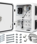 Rugged Outdoor Electrical Box With Thermostat And Fan For Real Weatherproof Protection, IP65 Rated, open view showing components