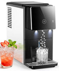 Smooth Operator Countertop Nugget Ice Maker With Snap Pour Auto Dispenser 33 Lbs pouring chewable ice into glass.