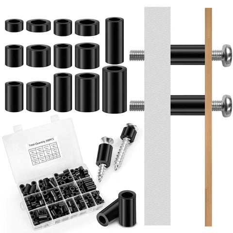 Massive 300 Piece Black Nylon Round Spacers Set Of 14 Sizes For M6 And M8 Screws Essential Electrical Outlet Kit For DIYers And Pros Durable Spacers For Installations And Repairs, black nylon spacers and screw installation example