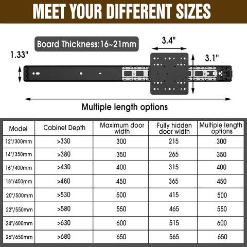 Diagram showing dimensions of 16 Inch Pocket Door Hardware Slides Heavy Duty Sliding Door Kit With Pivot Hinge for inset doors.