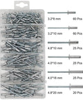 Heavy Duty Aluminum Dome Head Blind Rivets Set - Assorted Sizes, 215-Piece Kit For Metal DIY Projects in storage box
