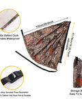 Camo Tree Hammock Chair for Huntin and Camping with oxford cloth, zinc buckle, adjustable size, and storage bag.
