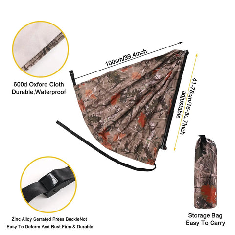 Camo Tree Hammock Chair for Huntin and Camping with oxford cloth, zinc buckle, adjustable size, and storage bag.