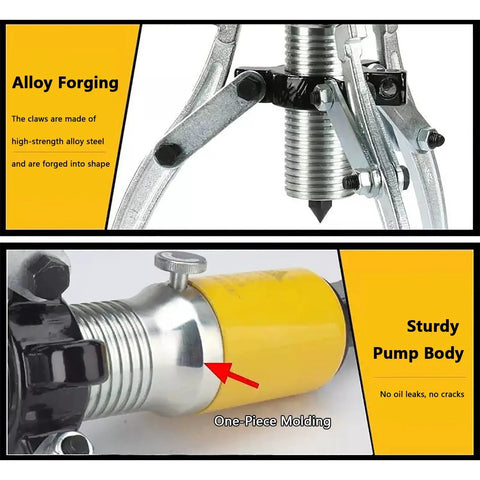 Beefy Hydraulic Gear Puller Kit with alloy forged claws and sturdy pump body for heavy duty industrial use