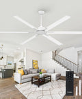 Straight Up Awesome 84 Inch Industrial Ceiling Fan With Remote Real Quiet 6 Blade Reversible Airflow For Indoor Outdoor Spaces in a modern living room.