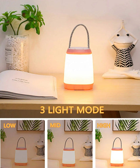 USB Rechargeable Night Light For Kids, Portable Camping Lantern with 3 Light Modes, shown on table with decor