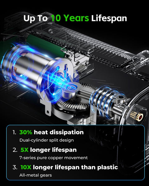 Detailed view of dual-cylinder mechanism highlighting durability and efficiency of Cordless Tire Inflator With Dual Cylinders And An Eight Point Three Inch Screen Portable Air Compressor For Cars Trucks Bikes And Motorcycles 150 Psi 12V Rechargeable Auto Shut Off And Built In Tire Pressure Gauge.