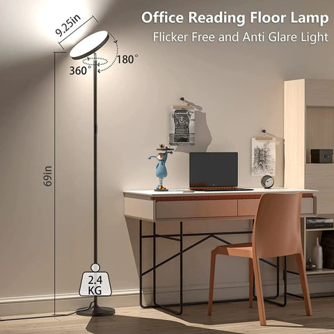 Double Sided RGB LED Floor Lamp With Remote And Smart App Control 36W 2600 Lumens in office setting next to desk