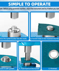 Step-by-step use of Three Die Hand Press Grommet Machine With Size 0 2 4 Dies And 1500 Grommets Kit for DIY projects
