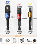 Flexible Drill Bit Extension Set 4 Piece With 1/4 Inch 3/8 Inch 1/2 Inch Hex Shank Adapters And 105 Degree Right Angle Attachment For Impact Drivers At Home Shop And Industrial Jobs