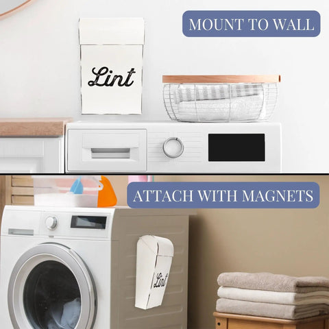 Vintage Shabby Chic Enamel Lint Bin With Magnetic Back For Dryer Or Washer Mount in laundry room, wall or appliance use.