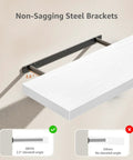 Floating Wall Shelves Set Of 2 23.6 x 9.3 Inches White MDF With Steel Brackets up to 25 lbs showing non-sagging design