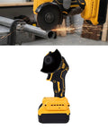 Badass Precise Brushless Mini Circular Saw Sweet Cordless Angle Grinder Hybrid For Wood And Metal Cuts Through Anything Like Butter, cutting metal pipe with sparks.
