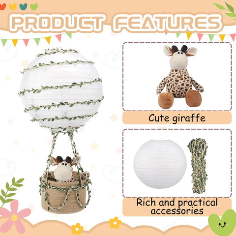 Safari Themed Hot Air Balloon Nursery Decor Set With Giraffe Lampshade Hanging Room Light Shade For Baby Shower And Birthday Party Gift