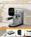 Compact Touchscreen Espresso Machine With Integrated Steam Milk Frother And Programmable Cup Sizing for making barista-style lattes.