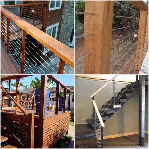 Multiple deck railings using 316 Stainless Steel 1/8 Inch Aircraft Cable Rope For Deck Railing Kits And DIY Balustrades, 7x7 Wire Rope, Corrosion Resistant And Ultra Strong, 150 Feet