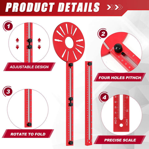 Product details showing All In One Router Milling Groove Bracket With Aluminum Alloy Construction And 4 In 1 Circle Cutting Jig