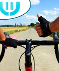 Cyclist gripping handlebars with Two Pairs Gel Bar Tape Pads for Bike Handlebars Soft Buffer Cushions on a sunny road