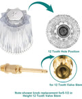 Detailed image of Two Pack Crystal Clear Acrylic Shower Knob Replacement Kit with 12 tooth hole and valve stem.
