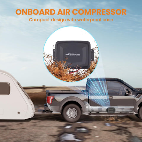 Truck towing trailer with On Board Air Compressor System Universal Air Spring Kit With Gauge Air Line And T Fittings
