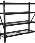 Beefy Heavy Duty Four Tier Industrial Steel Shelving Unit With 8,000-Pound Total Capacity, 77W x 24D x 72H, black metal shelves