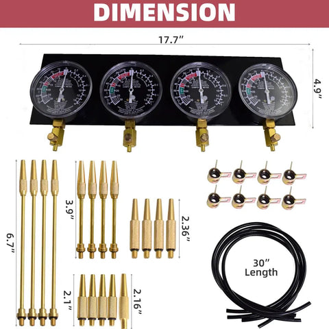 Universal Vacuum Carburetor Synchronization Balancer Gauge Kit For Motorcycles And Auto Vacuum Systems Easy Install Carb Synchronizer Tool For 2 To 4 Carb Setups Compatible With Most Bikes And Cars. 4 gauges, adapters, and 30-inch hose, 17.7 x 4.9 in