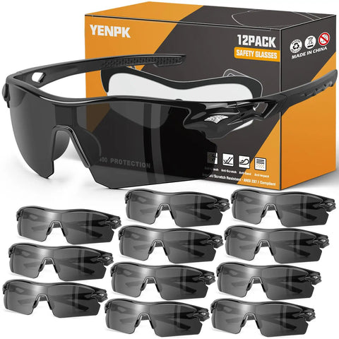 12 Pack Safety Glasses With ANSI Z87.1 Plus UV Protection Impact Resistant Lenses Anti Scratch Eye Protection Goggles For Men And Women Lightweight And Sleek Design For All Day Comfort front view