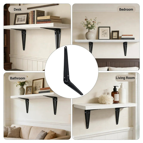 16 Pack Heavy Duty Metal Floating Shelf Brackets 6x8 Inch Black L Shaped Shelf Supports For Home Office Kitchen Desk Mounting With Wall Anchors And Screws in various room settings