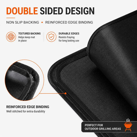 Detail of Heavy Duty Outdoor Grill Mat With Heat Proof Silicone Surface And Non Slip Backing, showcasing double-sided design and reinforced edges.