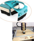 Heavy Duty Cnc Dust Shoe Brush With Thick Nylon Bristles For Vacuum Cleaners And Router Spindles, close-up view and setup in use.