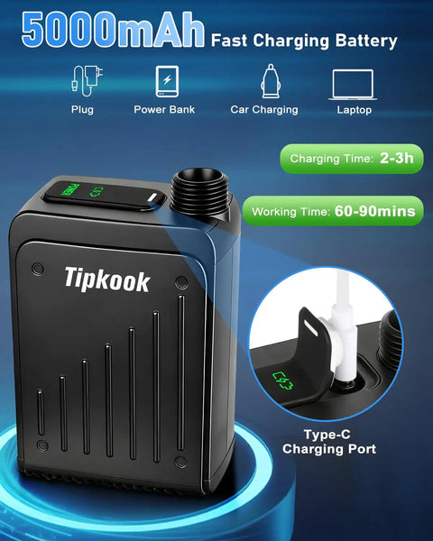 5000mAh battery of Portable Camping Shower Pump With 3 Speed Settings, Type-C charging, IPX8 waterproof, outdoor use