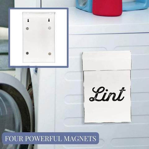 Vintage Shabby Chic Enamel Lint Bin With Magnetic Back For Dryer Or Washer Mount, Distressed White Laundry Room Decor